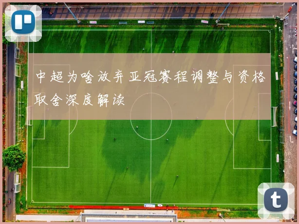 中超为啥放弃亚冠赛程调整与资格取舍深度解读